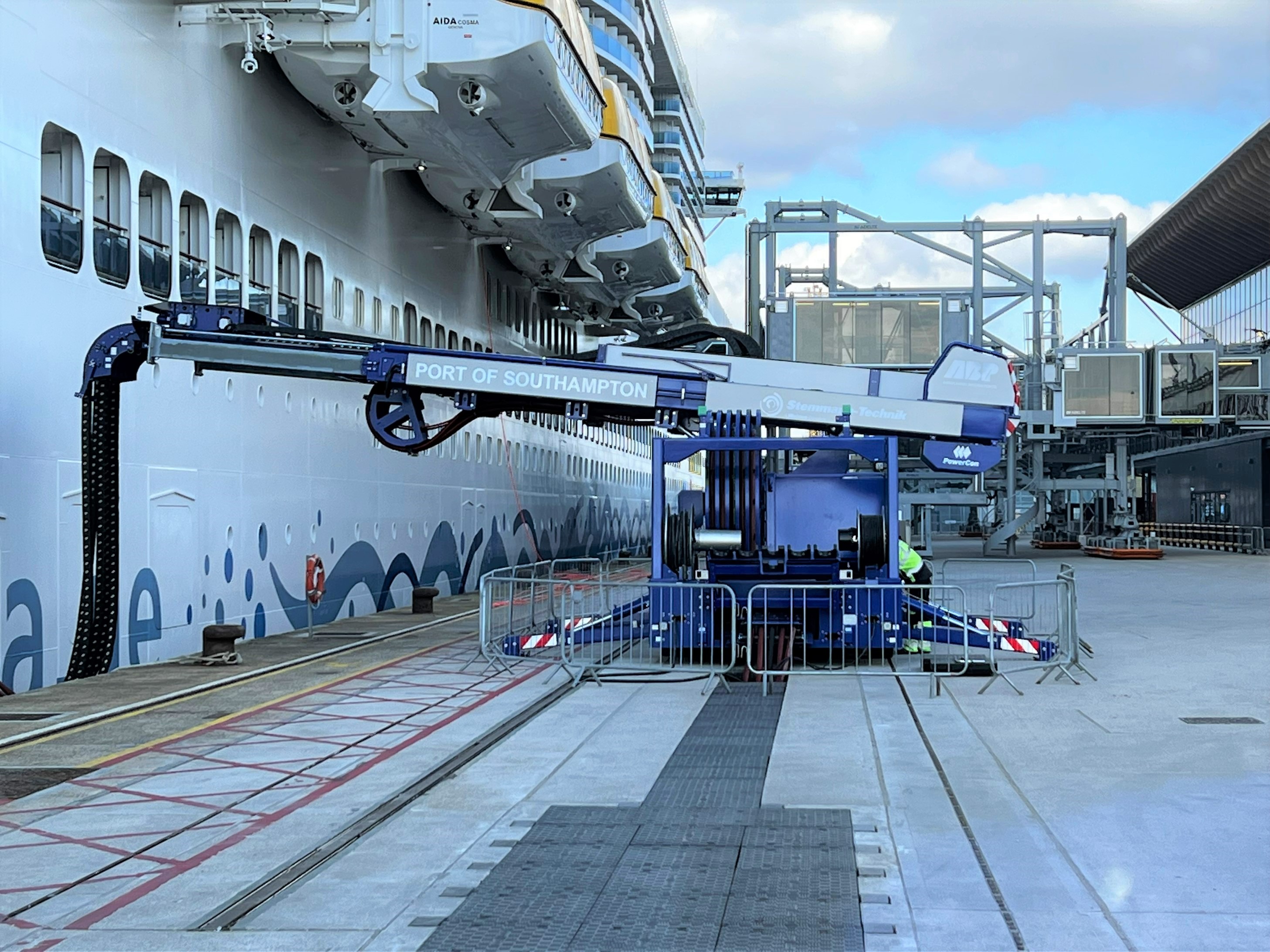 Shore power goes live at Port of Southampton. AIDAcosma connects to shore power at Horizon Cruise Terminal  (Image - April 2022)